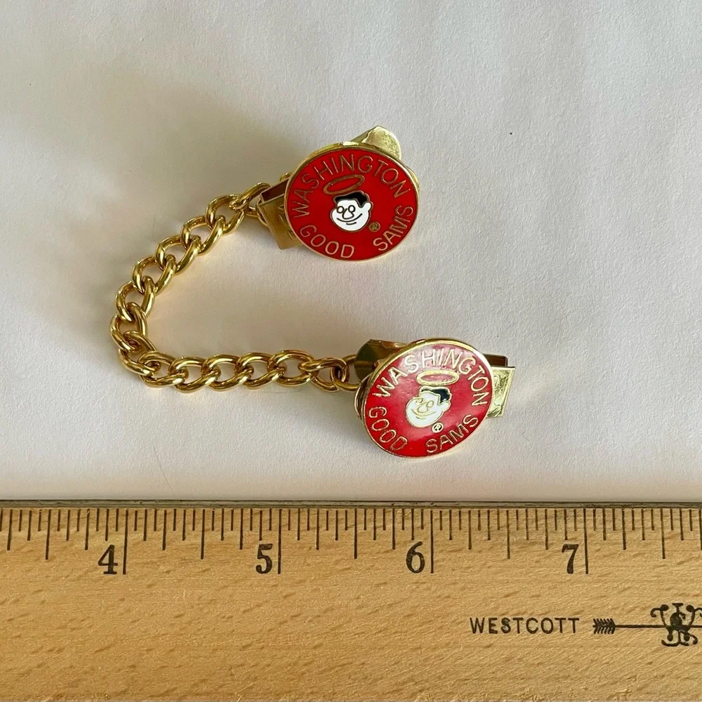 Vintage Good Sams Washington Cardigan Sweater Clips with Chain c 1970s - Picture 3 of 4